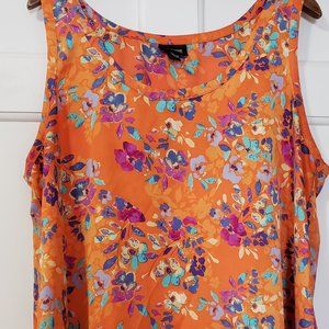 Orange Floral Hi-Lo Sleeveless Top